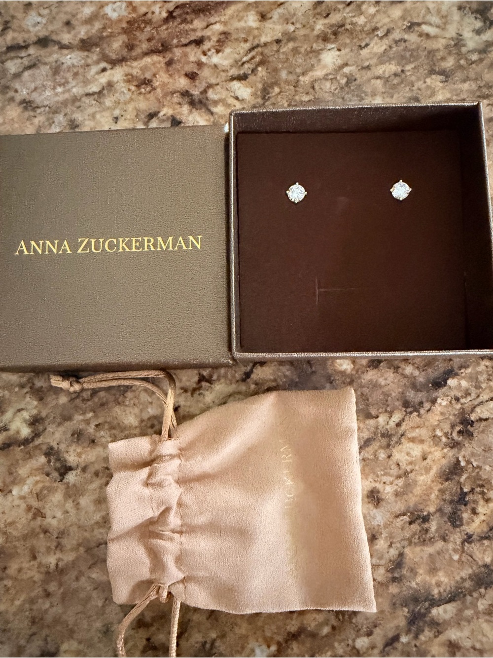Anna Zuckerman Everyday Just Like Diamonds Studs G/H Color Crystalline Gold NIB